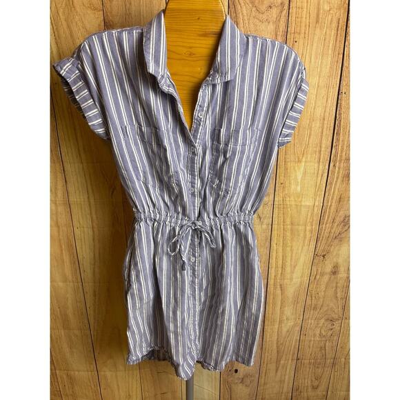 Japna Striped Button Up Shirt Dress Pockets Adjustable Waist Women's Size S - Picture 2 of 5
